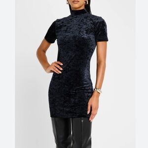 Frame Crushed Velvet mini Dress in Black size Large mock neck NWT